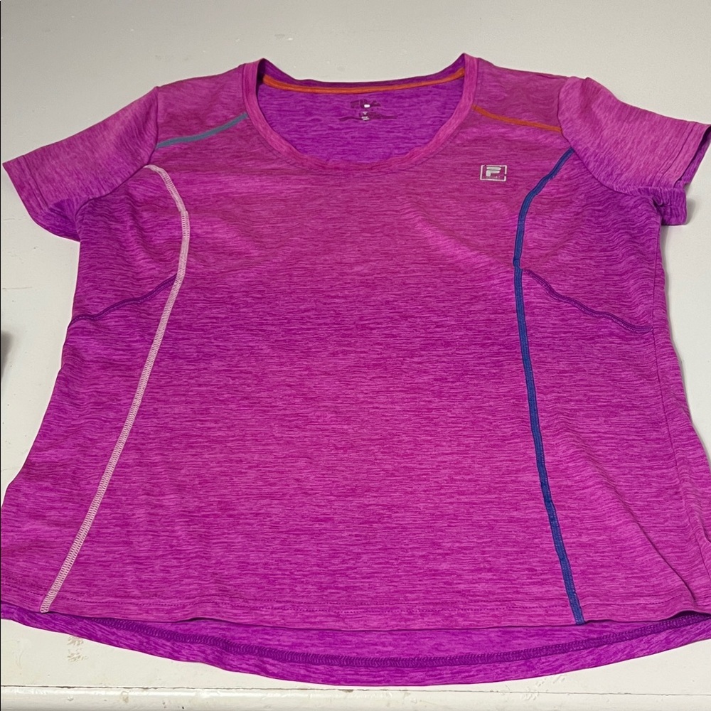 Fila Sport Large Short Sleeve Pink Multicolor Seam Athletic Work Out T Shirt